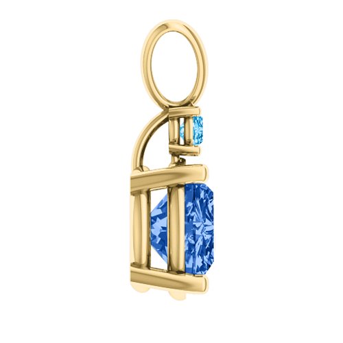 Graceful Round Solitaire with Accent Pendant – 18K Gold Plated Silver with Fancy Blue Premium Zirconia and Blue Topaz