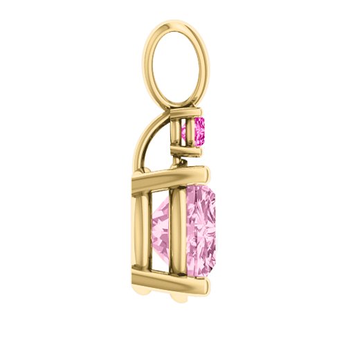 Graceful Round Solitaire with Accent Pendant – 18K Gold Plated Silver with Fancy Pink Premium Zirconia and Pink Tourmaline