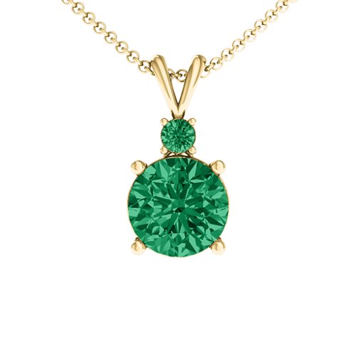 Graceful Round Solitaire with Accent Pendant – 18K Gold Plated Silver with Green Premium Zirconia and Emerald