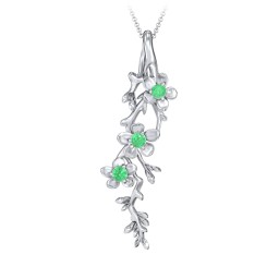 Cherry Blossoms in Bloom Branch Pendant in 925 Sterling Silver with Emerald, Cubic Zirconia, and Blue Sapphire