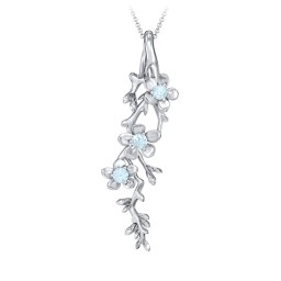 Cherry Blossoms in Bloom Branch Pendant in 925 Sterling Silver with Blue Topaz, Cubic Zirconia, and Blue Sapphire