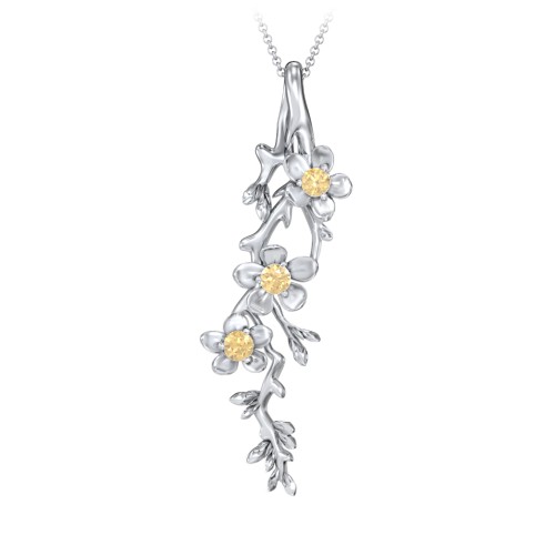 Cherry Blossoms in Bloom Branch Pendant – Sterling Silver with Citrine
