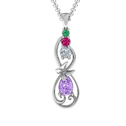 Ornate Butterfly Infinity Pendant in 925 Sterling Silver with Amethyst, Cubic Zirconia, Ruby, and Emerald