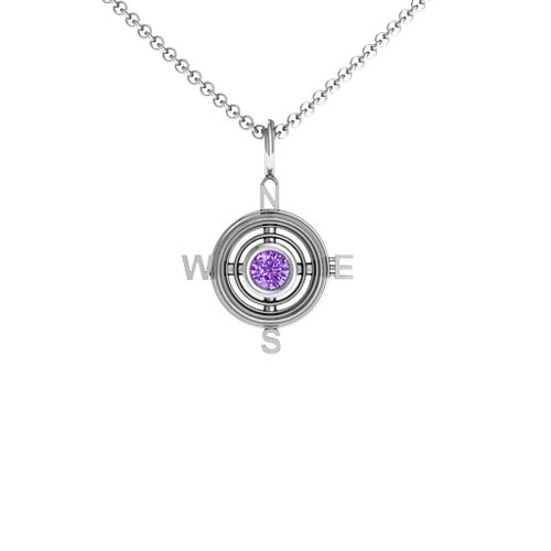 Graduation Compass Pendant – Sterling Silver with Amethyst