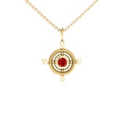 Graduation Compass Pendant in 10K Solid Yellow Gold with Garnet
