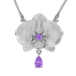Orchid and Pear Drop Pendant in 925 Sterling Silver with Amethyst