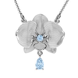Orchid and Pear Drop Pendant in 925 Sterling Silver with Aquamarine
