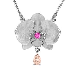 Orchid and Pear Drop Pendant in 925 Sterling Silver with Pink Tourmaline and Morganite