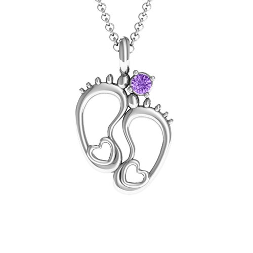 Baby's Feet Personalised Pendant – Sterling Silver with Amethyst