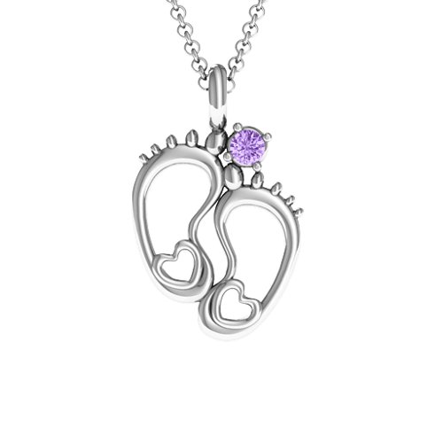 Baby's Feet Personalised Pendant – Sterling Silver with Amethyst