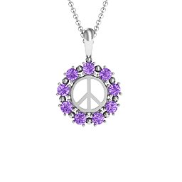 Peace Sign with Stones Pendant in 925 Sterling Silver with Amethyst