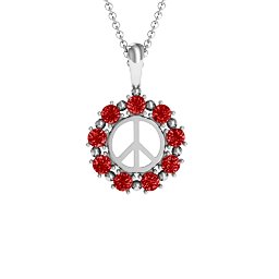Peace Sign with Stones Pendant in 925 Sterling Silver with Garnet
