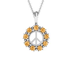 Peace Sign with Stones Pendant in 925 Sterling Silver with Citrine