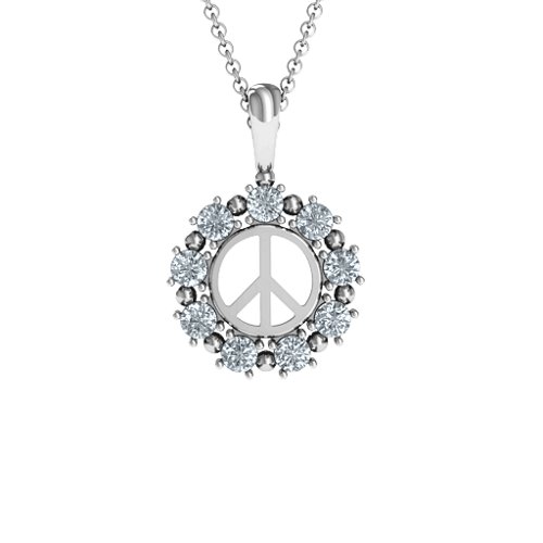Peace Sign with Stones Pendant – Sterling Silver with Cubic Zirconia