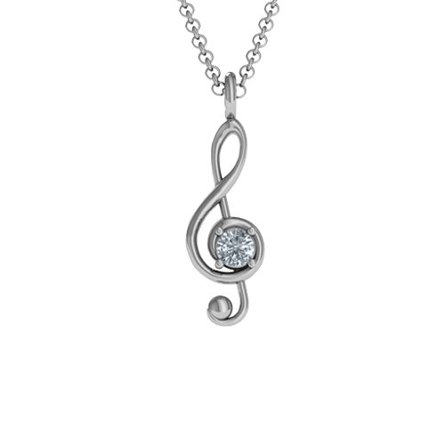 Treble Clef Pendant – Sterling Silver with Cubic Zirconia