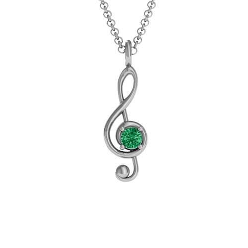 Treble Clef Pendant – Sterling Silver with Emerald
