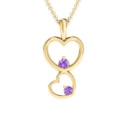 Two Hearts Double Heart Pendant in 18K Gold Plated Silver with Amethyst