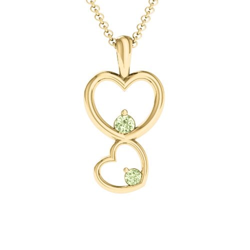 Two Hearts Double Heart Pendant – 18K Gold Plated Silver with Peridot