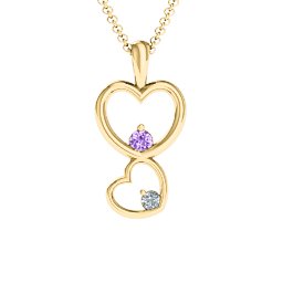 Two Hearts Double Heart Pendant in 18K Gold Plated Silver with Amethyst and Cubic Zirconia