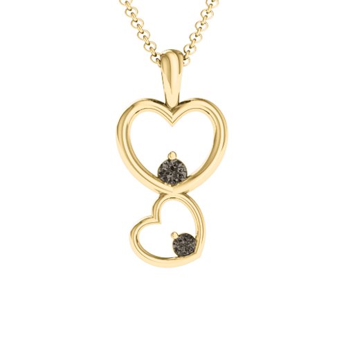 Two Hearts Double Heart Pendant – 18K Gold Plated Silver with Smokey Quartz