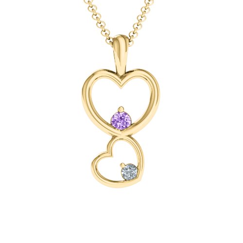 Two Hearts Double Heart Pendant – 18K Gold Plated Silver with Amethyst and Cubic Zirconia