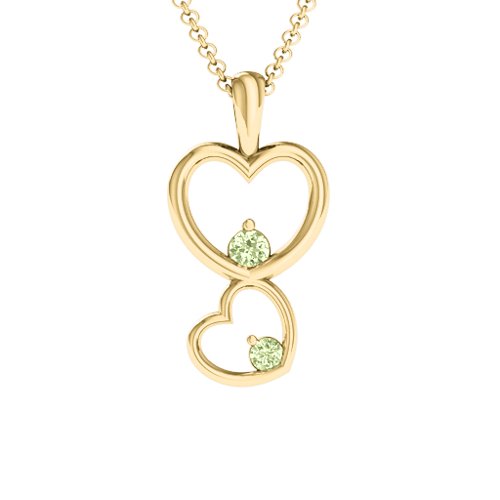 Two Hearts Double Heart Pendant – 18K Gold Plated Silver with Peridot
