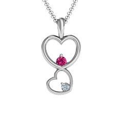 Two Hearts Double Heart Pendant – 10K Yellow Gold with Ruby and Cubic Zirconia