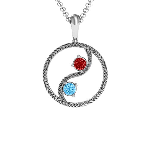 Personalised Yin Yang Pendant – Sterling Silver with Garnet and Blue Topaz