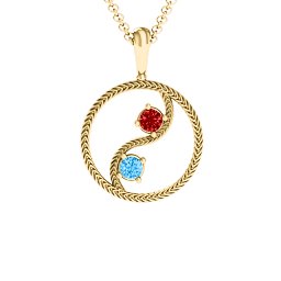 Personalised Yin Yang Pendant in 10K Solid Yellow Gold with Garnet and Blue Topaz