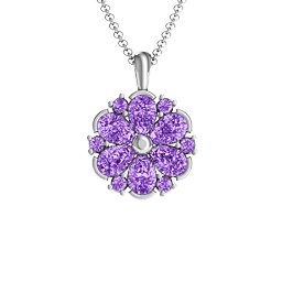 Daisy Cluster Pendant in 925 Sterling Silver with Amethyst