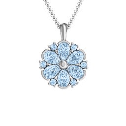Daisy Cluster Pendant in 925 Sterling Silver with Aquamarine