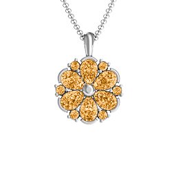 Daisy Cluster Pendant in 925 Sterling Silver with Citrine