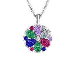 Daisy Cluster Pendant in 925 Sterling Silver with Amethyst, Cubic Zirconia, Ruby, Emerald, and Blue Sapphire
