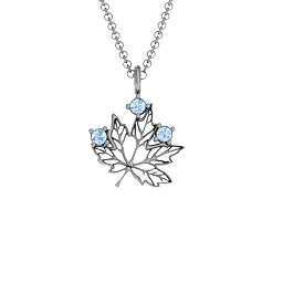 Maple Leaf with Stone Pendant in 925 Sterling Silver with Aquamarine