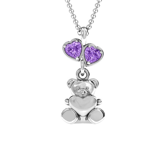 Teddy Bear with Stones Pendant – Sterling Silver with Amethyst