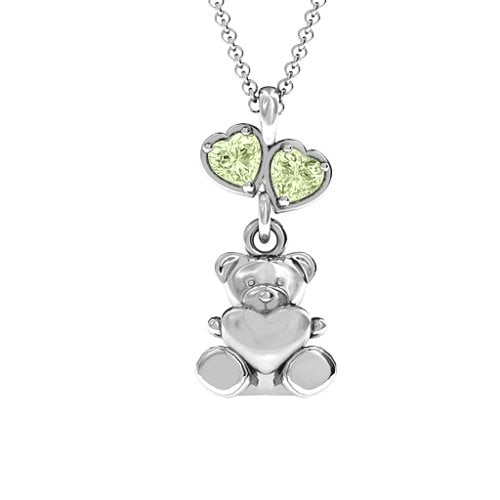 Teddy Bear with Stones Pendant – Sterling Silver with Peridot