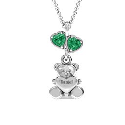 Teddy Bear with Stones Pendant in 925 Sterling Silver with Emerald