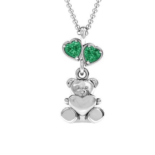 Teddy Bear with Stones Pendant – Sterling Silver with Emerald