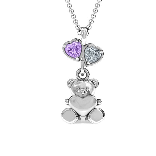 Teddy Bear with Stones Pendant – Sterling Silver with Amethyst and Cubic Zirconia