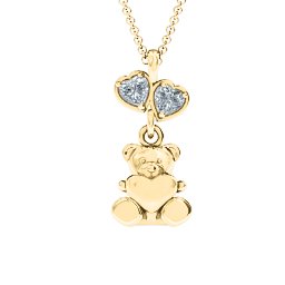 Teddy Bear with Stones Pendant in 10K Solid Yellow Gold with Diamond