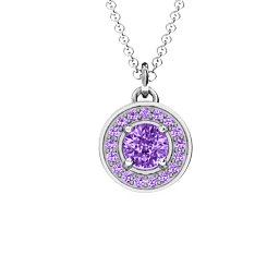 Halo and Accents Pendant in 925 Sterling Silver with Amethyst and Amethyst Premium Zirconia