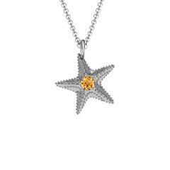 Starfish with Stone Pendant – 10K Yellow Gold with Blue Topaz