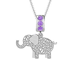 Filigree Elephant with Stones Pendant in 925 Sterling Silver with Amethyst