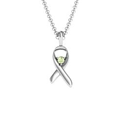 Awareness Ribbon Pendant in 925 Sterling Silver with Peridot
