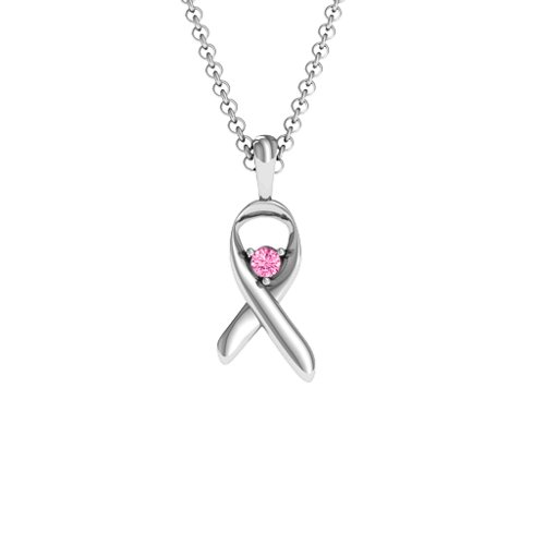Awareness Ribbon Pendant – Sterling Silver with Pink Tourmaline