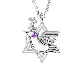 Star of David and Dove of Peace Pendant in 925 Sterling Silver with Amethyst