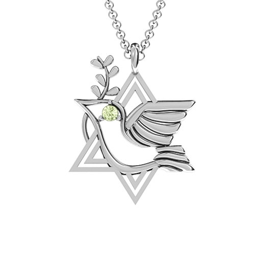 Star of David and Dove of Peace Pendant – Sterling Silver with Peridot
