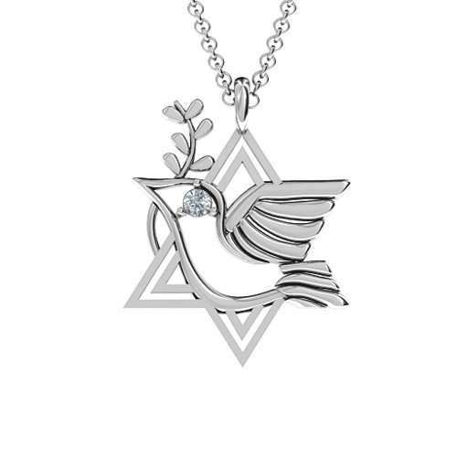 Star of David and Dove of Peace Pendant – Sterling Silver with Cubic Zirconia