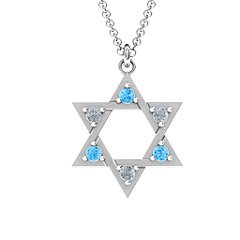 Star of David with Stones Pendant – Sterling Silver with Blue Topaz and Cubic Zirconia
