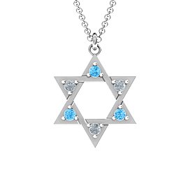 Star of David with Stones Pendant in 925 Sterling Silver with Blue Topaz and Cubic Zirconia